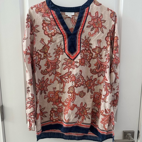 Charter Club Beige large 
Paisley  Floral
Linen Long Sleeve Blouse
Top Women - Picture 1 of 5